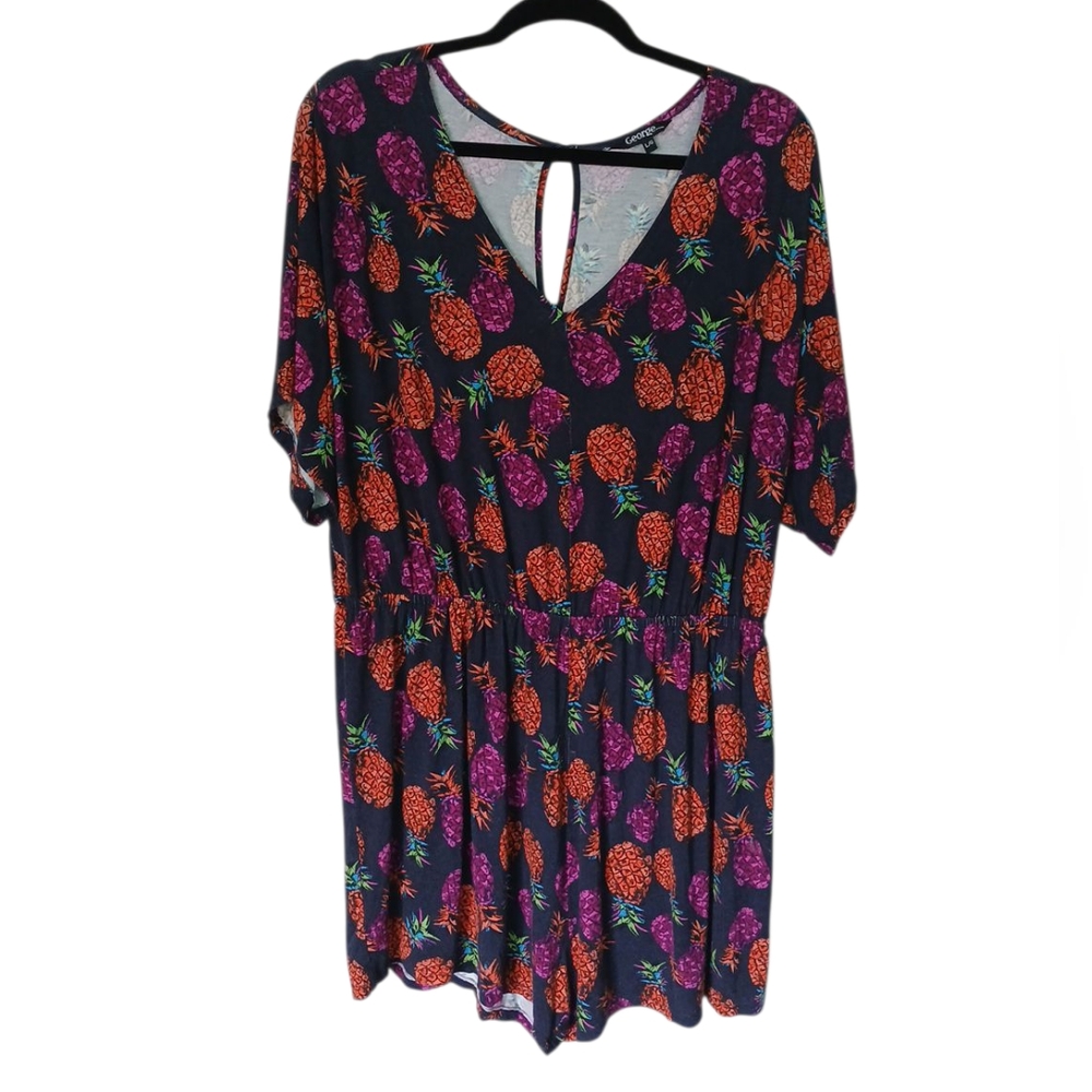 George Dark Navy Blue Pineapple Print Soft Romper Size Large
